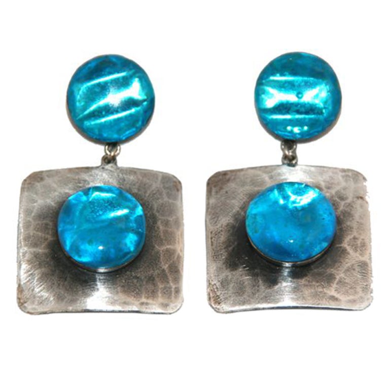 Jacques Gautier - Turquoise Enamelled Earrings