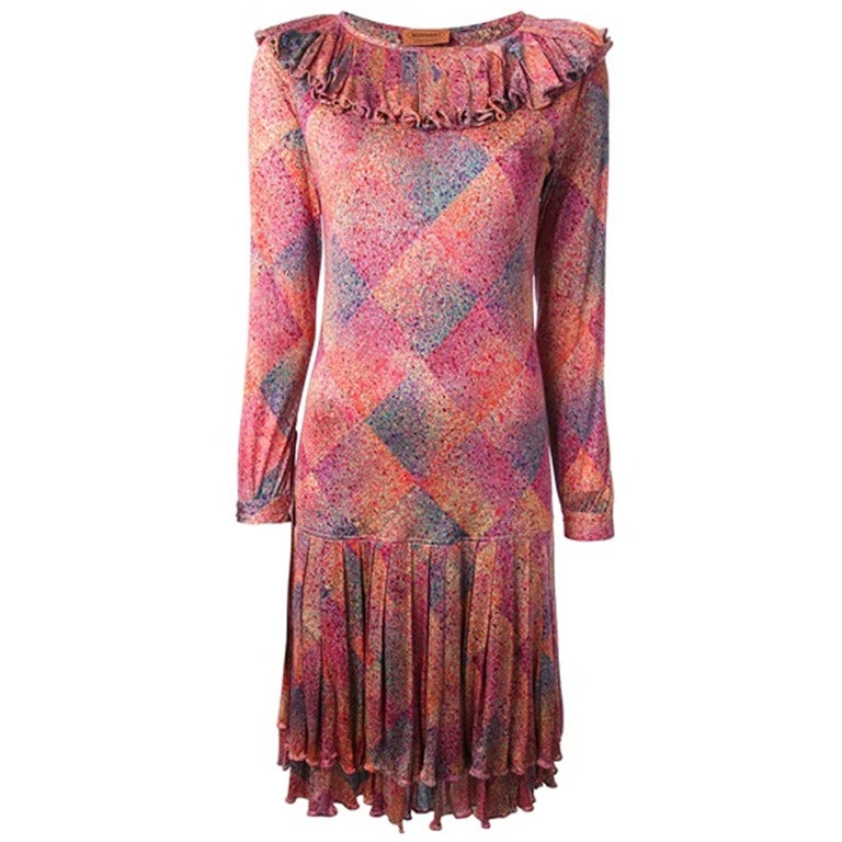 Vintage Missoni Pleated Harlequin Silk Dress 1980