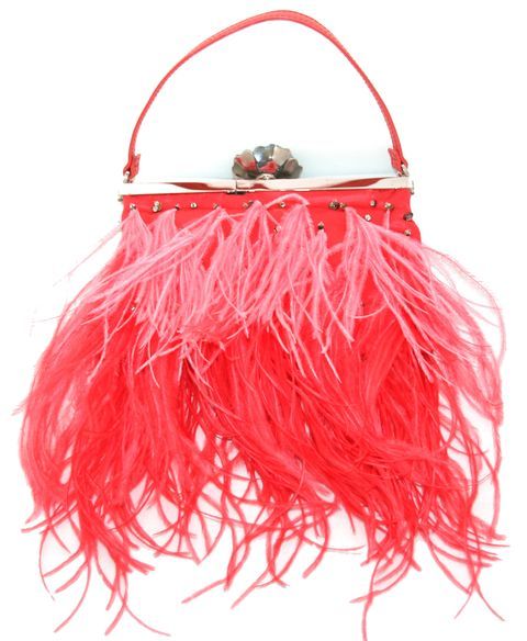 Rare, beautiful and funny vintage Evening Handbag of Valentino. EXcellent condition. Silk, Pink ostrich feathers, crystal and chrome metal.  Marked: Valentino Garavani. Size with feathers: 30 x 20 cm - 11 4/5 x 7.9 in.