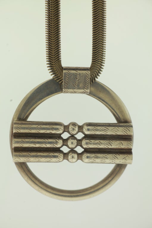Margorie Baer Modernist Mixed Metal Medallion Pendant Necklace