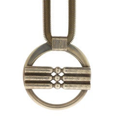Vintage Margorie Baer Modernist Mixed Metal Medallion Pendant Necklace