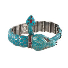 Mexican Sterling and Blue Enamel Snake Bracelet