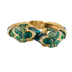 Enameled Double Ram's Head Cuff Bracelet