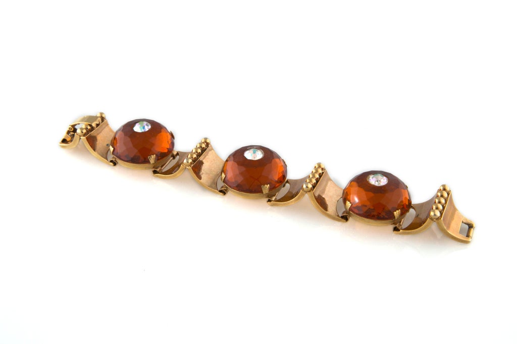 Art Deco Topaz Austrian Crystal and Goldlink Bracelet
