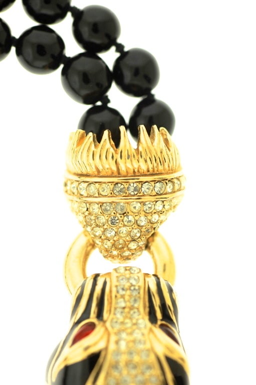 Ciner Black Enamel & Crystal Panther Beaded Necklace For Sale 2