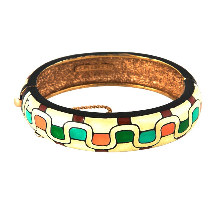 Eisenberg Mid-Century Inspired Enamel Bangle Bracelet For Sale