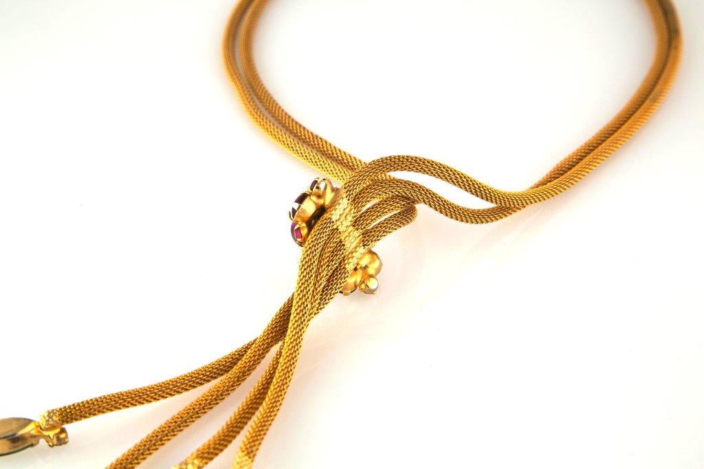 Elsa Schiaparelli Gold Mesh Crystal Tassel Necklace For Sale 1