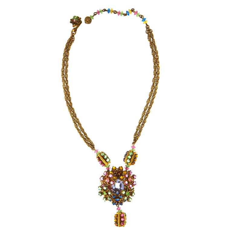 Miriam Haskell Jeweled Crystal Necklace For Sale