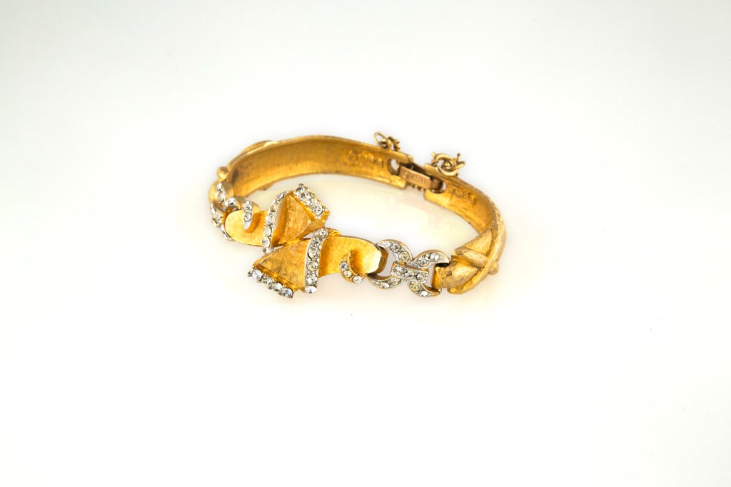 BSK Signed Gilt and Rhinestone Ice Link Bracelet