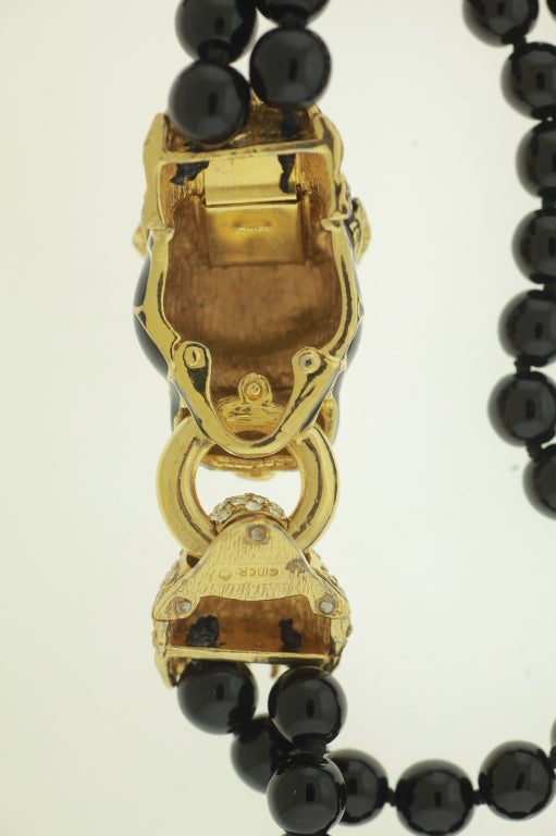 Ciner Black Enamel & Crystal Panther Beaded Necklace For Sale 3