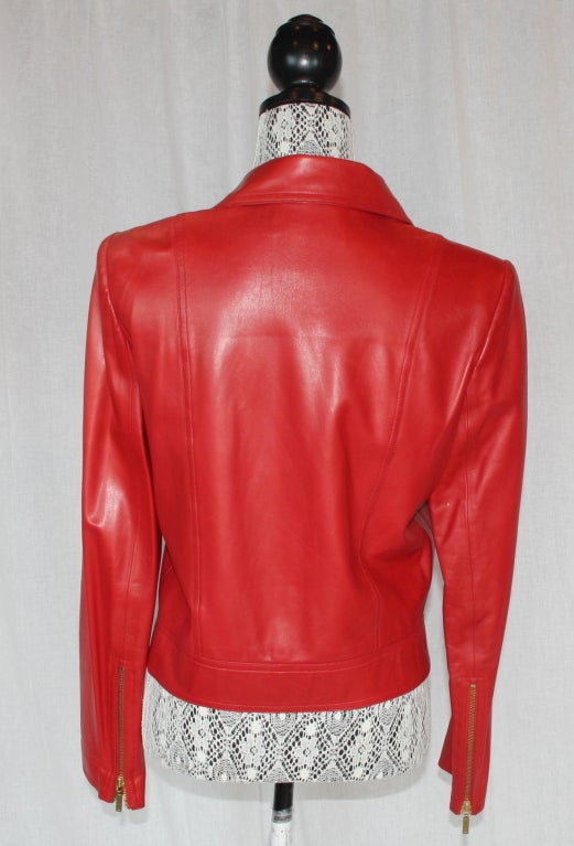 Chanel Red Leather Lambskin jacket In Excellent Condition For Sale In West Palm Beach, FL