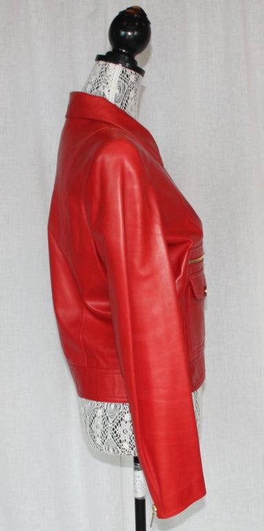 Women's Chanel Red Leather Lambskin jacket For Sale