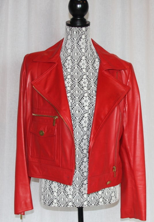 Chanel Red Leather Lambskin jacket For Sale at 1stDibs