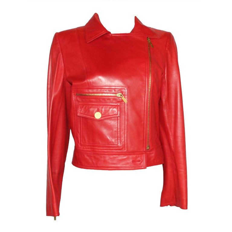 Chanel Red Leather Lambskin jacket For Sale