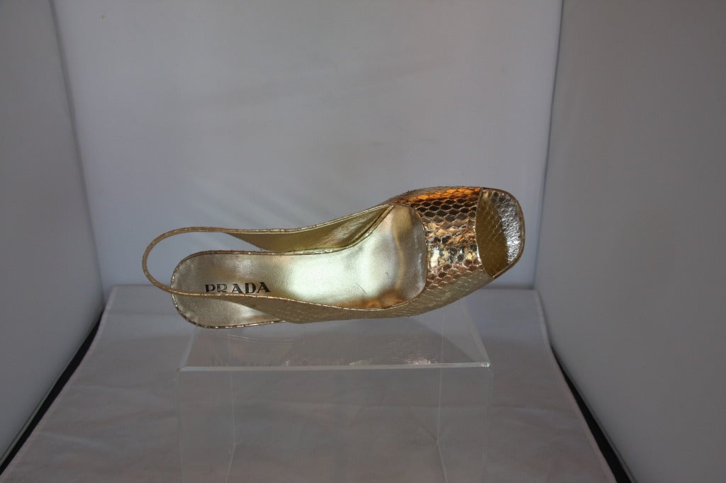 Women's Prada Snakeskin Gold Heels