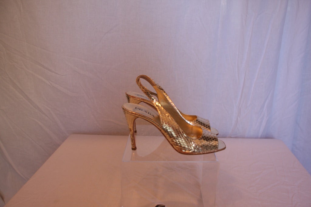 Prada Snakeskin Gold Heels 2
