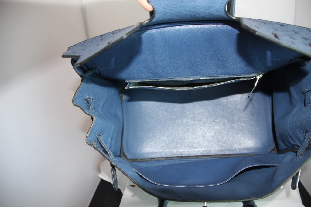 Hermes 35cm Birkin Bag.....Denim Blue Ostridge In Excellent Condition In West Palm Beach, FL