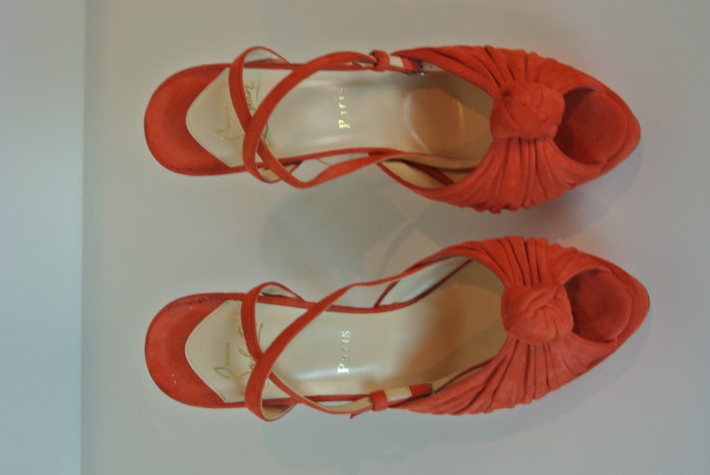 Orange Suede Christian Louboutin Heels In New Condition For Sale In West Palm Beach, FL