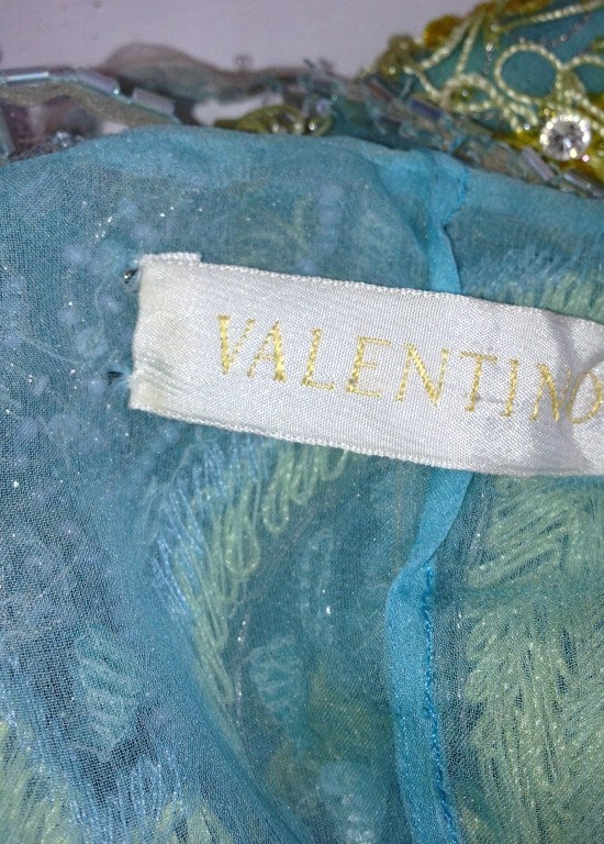 Valentino Blue Beaded Sheer Slip Dress In Good Condition In San Francisco, CA