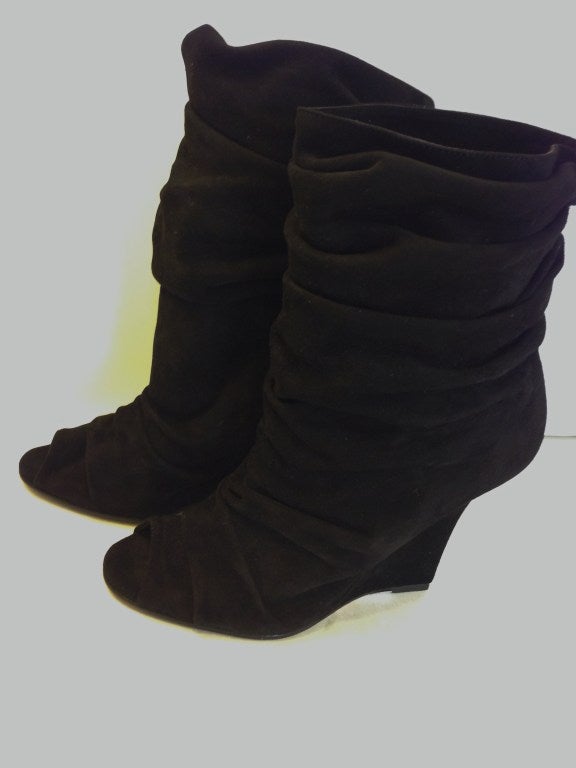 Manolo Blahnik Black Suede Wedge Booties