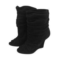 Manolo Blahnik Black Suede Wedge Booties