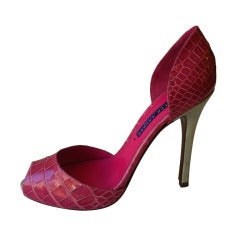 Ralph Lauren Pink Croc Open Toe Shoe With Silver Heel