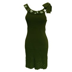 Dark Green Chanel Dress With Star And Shoe Pins