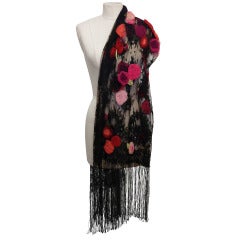 Valentino Big Lace And Flower Shawl With Fringe
