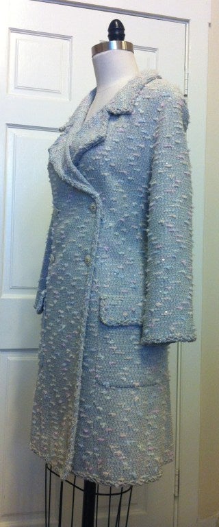 Women's Chanel Light Blue Double Breasted Tweed Coat