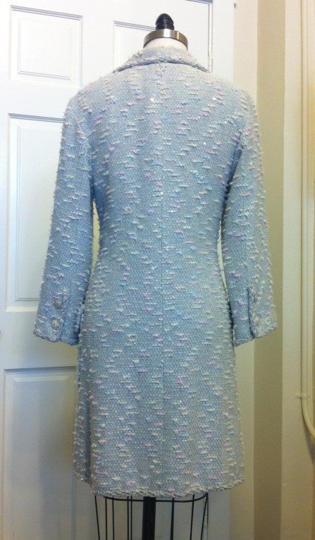 Chanel Light Blue Double Breasted Tweed Coat 1