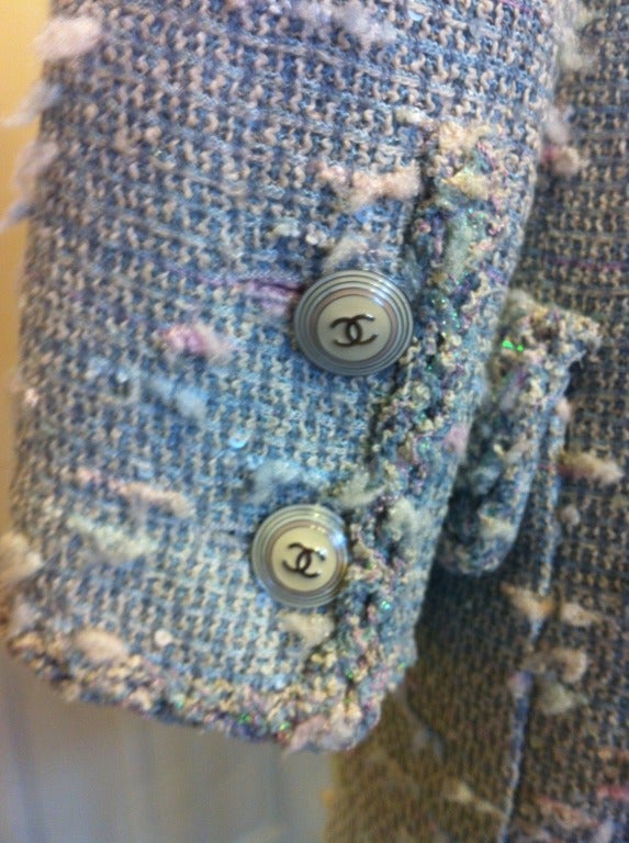 Chanel Light Blue Double Breasted Tweed Coat 6