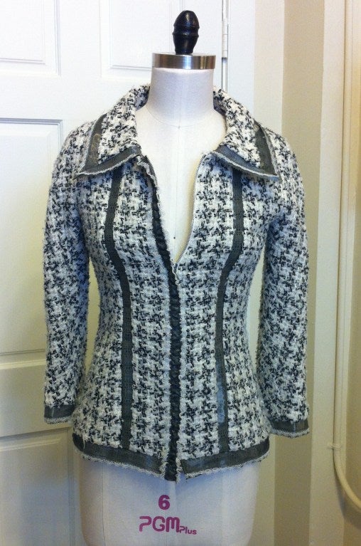 Chanel Zip Up White And Grey Jacket