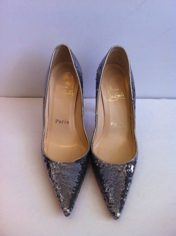 Christian Louboutin Silver Sequins Pointy High Heels at 1stdibs