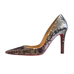 Christian Louboutin Silver Sequins Pointy High Heels