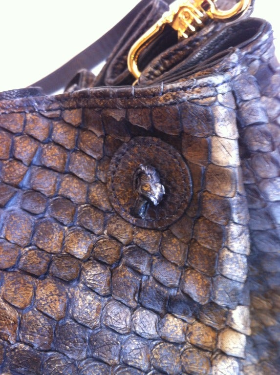 Women's Carlos Falchi Iridescent Midnight Blue Python and Crocodile Bag