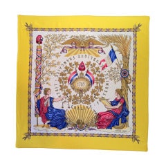 Hermes Republique Francaise Yellow Silk Scarf