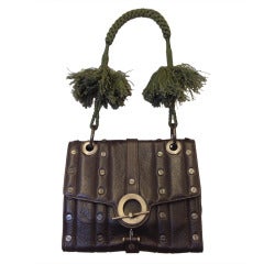 Lanvin Brown Leather Purse with Green Tassel Handle