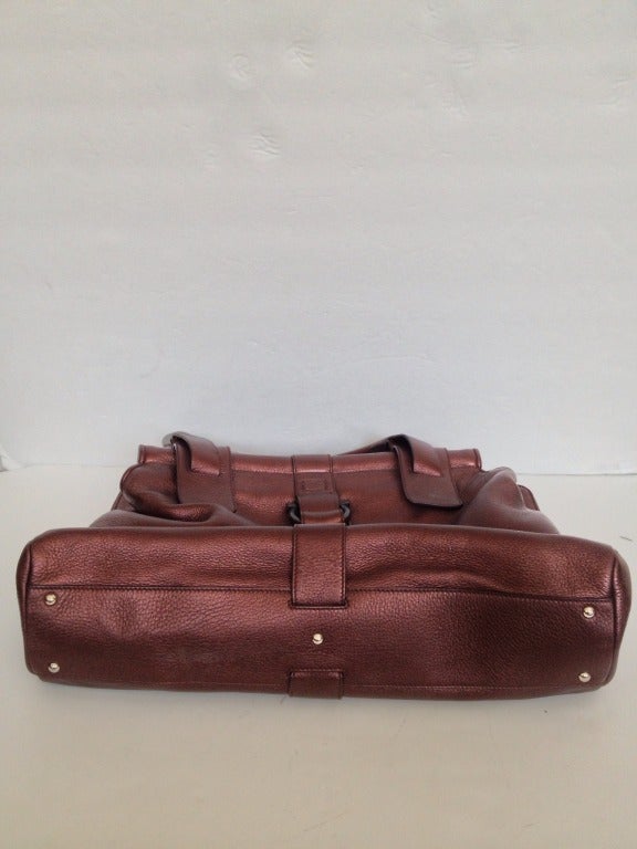 Women's Ferragamo Large Metalic Burgundy Leather Bag For Sale