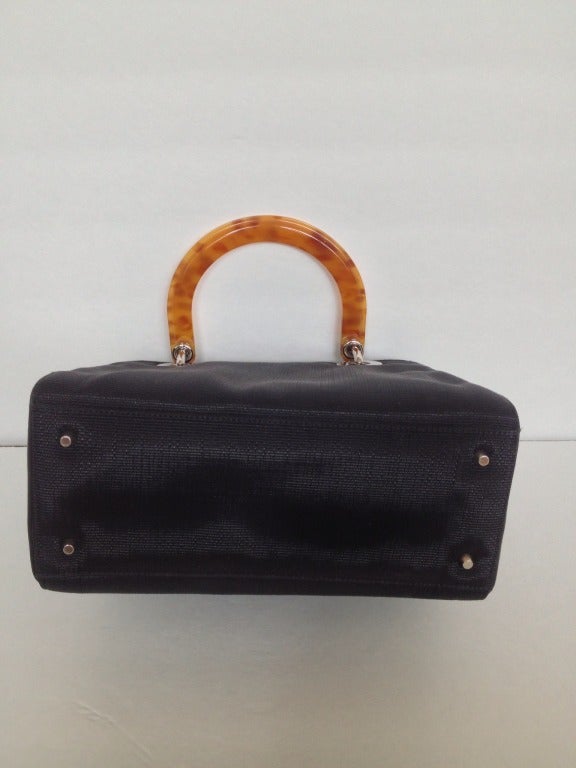 Dior Black Purse with Tortoise Shell Handles In Excellent Condition In San Francisco, CA