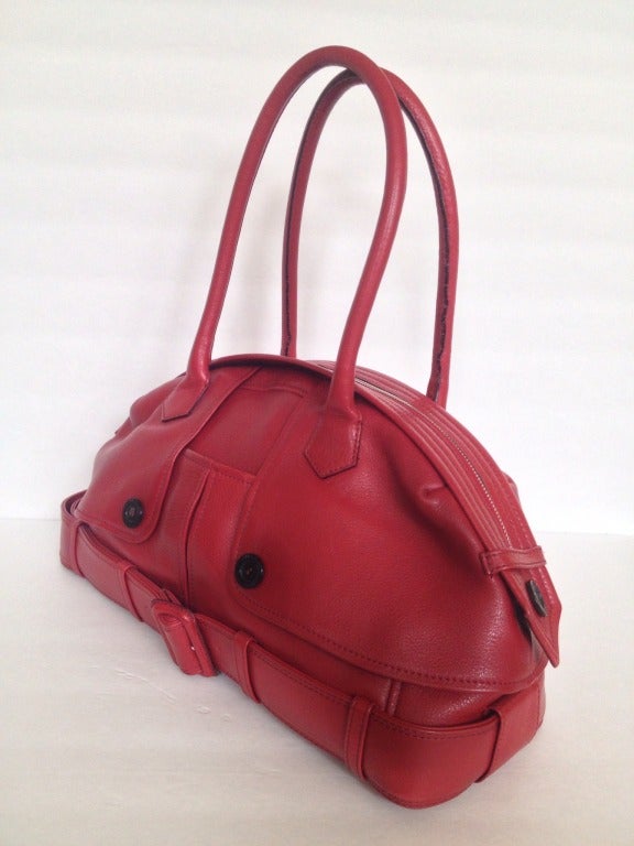 Brown Gaultier Red Leather Trench Bag For Sale