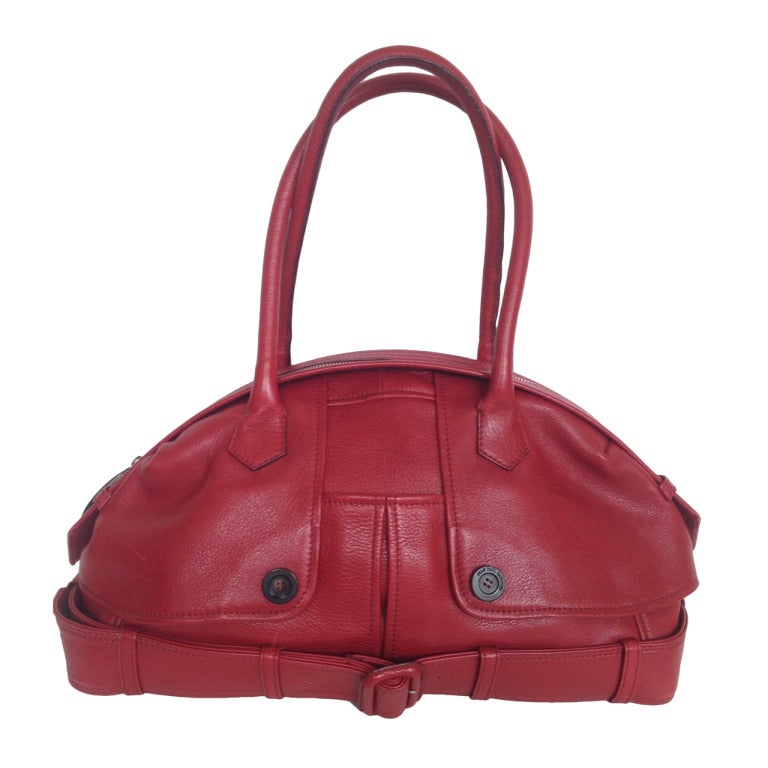 Gaultier Red Leather Trench Bag For Sale
