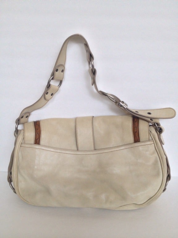 Dior Gaucho Ivory Leather Saddle Bag In Excellent Condition In San Francisco, CA