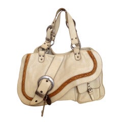 Used Dior Gaucho Ivory Leather Saddle Bag