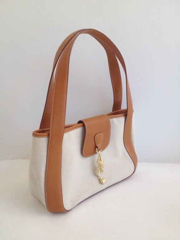 Barry Kieselstein Kord Canvas and Leather Handbag In Excellent Condition In San Francisco, CA
