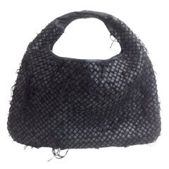 Bottega Venetta Black Woven Leather Handbag with Fringe