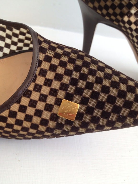 Louis Vuitton Chocolate Velvet Checkered Heels 1