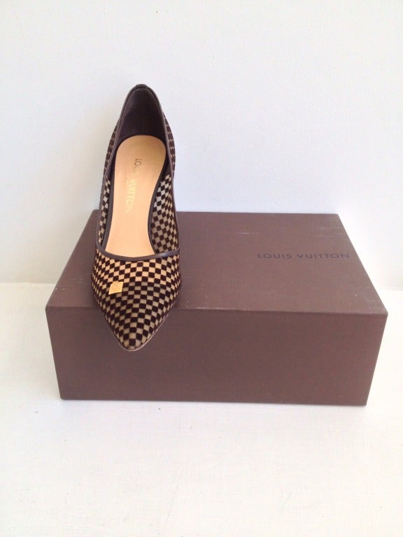 Louis Vuitton Chocolate Velvet Checkered Heels 2