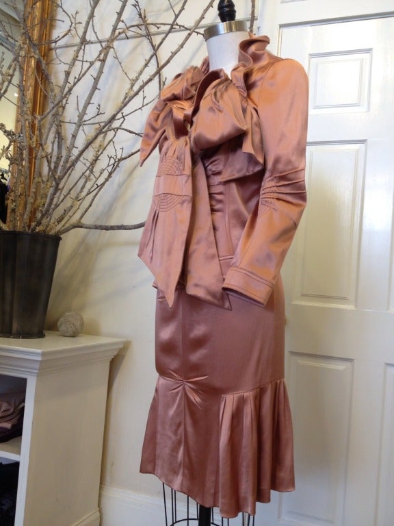 John Galliano Blush Satin Skirt Suit