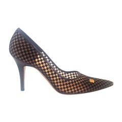 Louis Vuitton Chocolate Velvet Checkered Heels