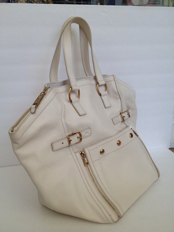 ysl white cloth handbag downtown  